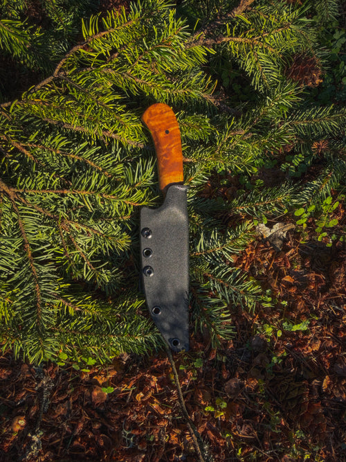 Backcountry - 5” Curly maple, G10 pins, treated blade